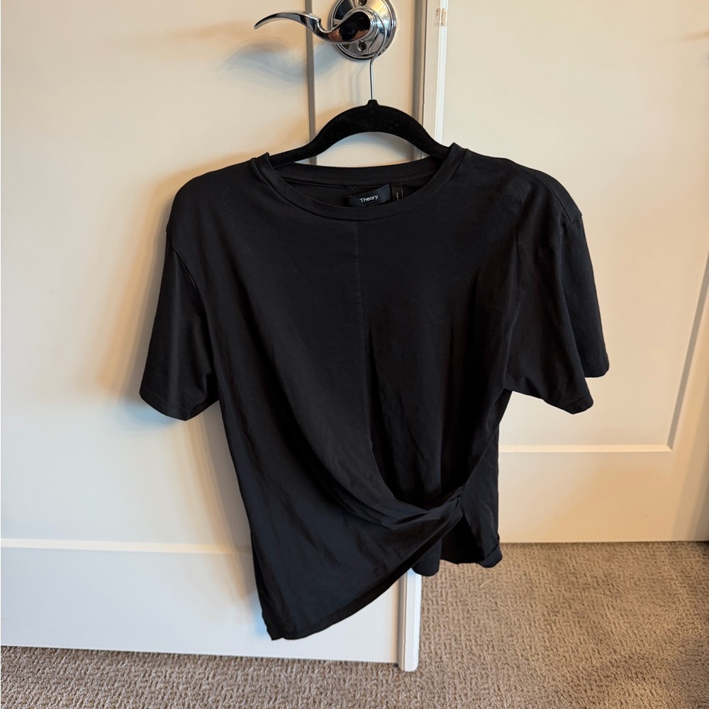 Theory Black Short Sleeve Twist-Front Tee